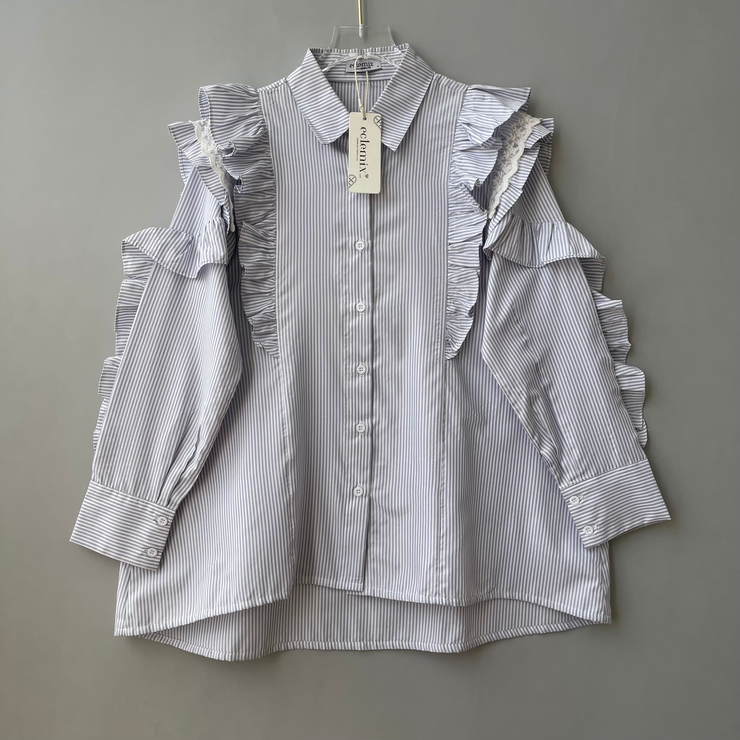 Image of Eclemix Top Kimiko | Atasan Wanita Blouse Ruffle Motif Stripe